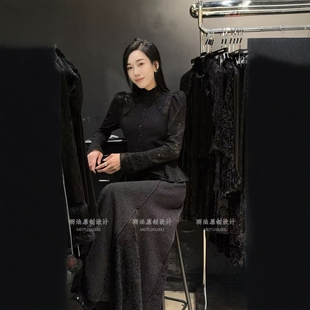 立领公主袖国潮风衬衫女2025新款秋冬欧洲站收腰显瘦新中式衬衣潮