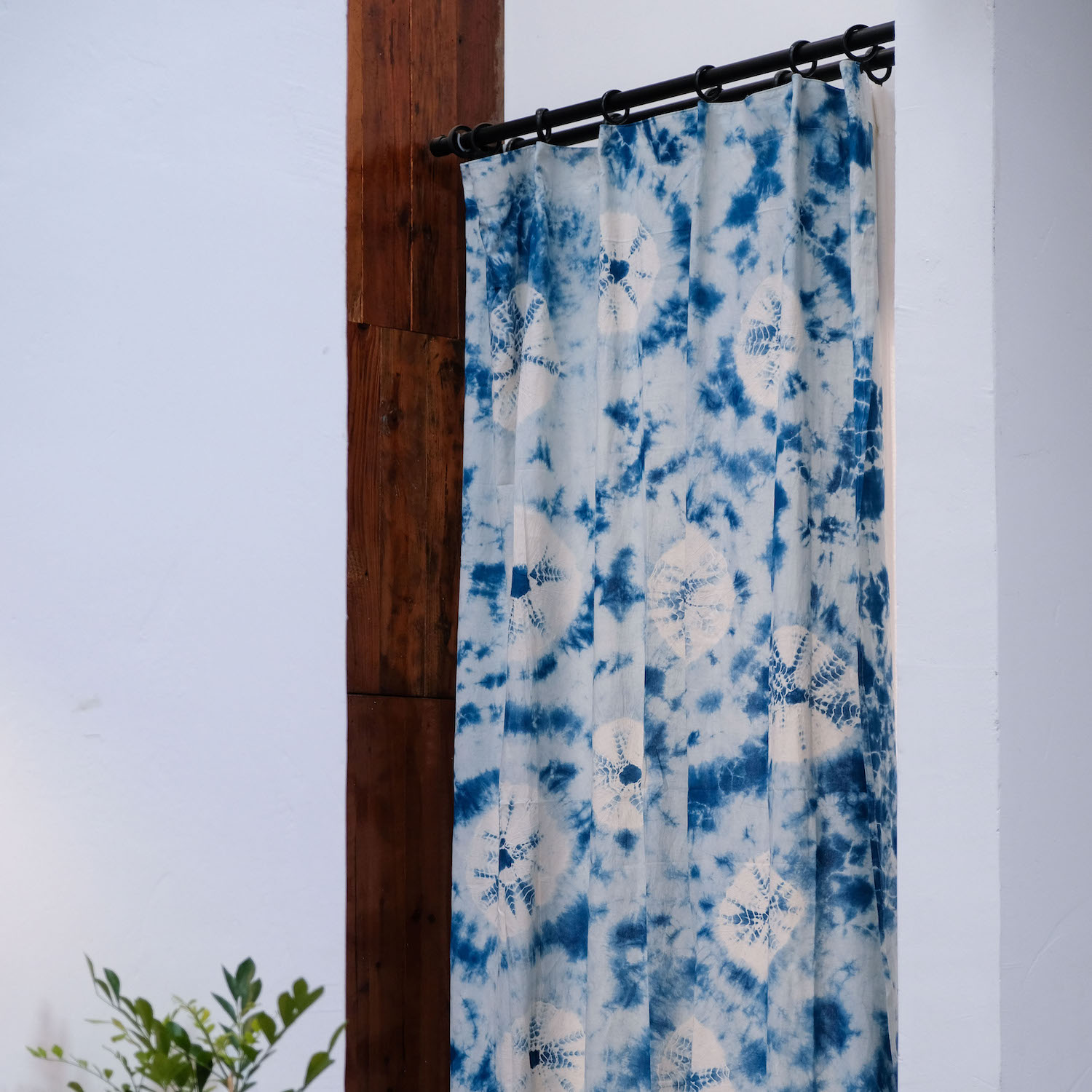雨荷定制蓝染窗帘植物扎染新中式日式和风纯棉遮光布料卧室客厅