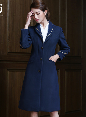 南航空姐呢子大衣女酒店售楼工作服毛呢外套中长款过膝职业服装冬