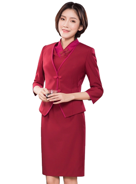 中式空姐珠宝店短袖美容师工作服