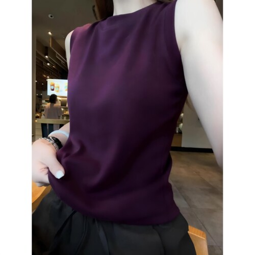 紫色遮副乳修身短款吊带背心女
