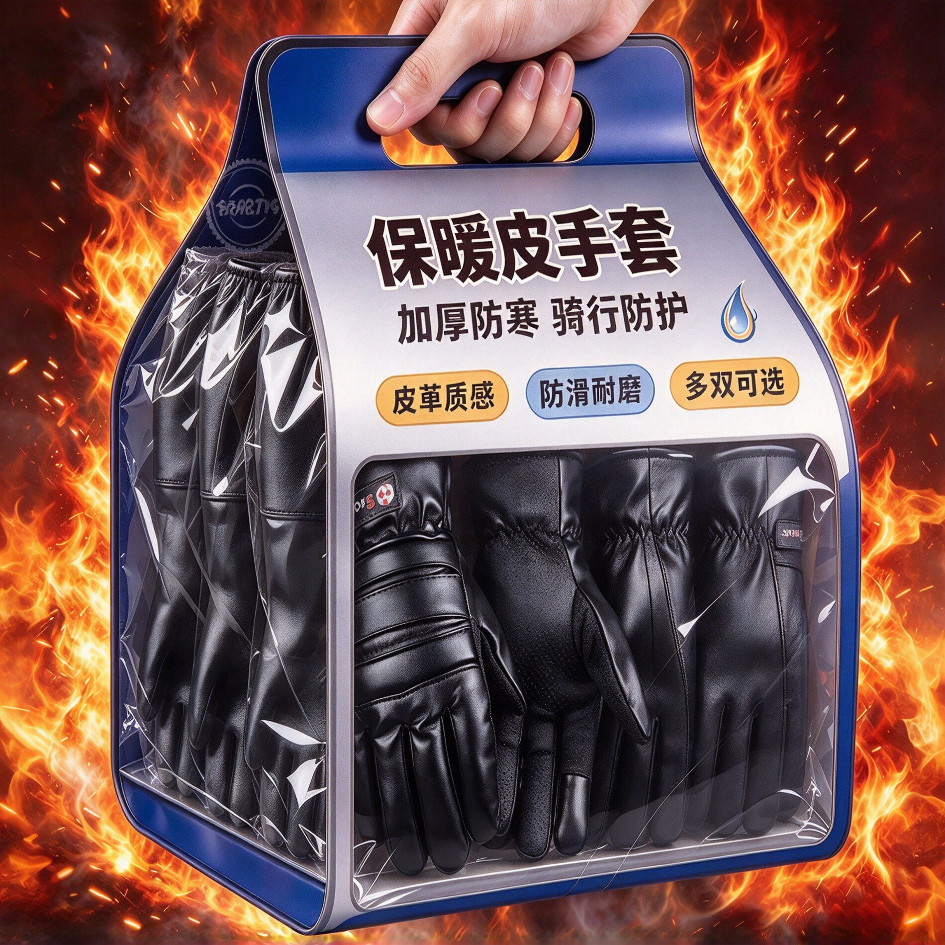 皮毛一体加厚防风保暖手套