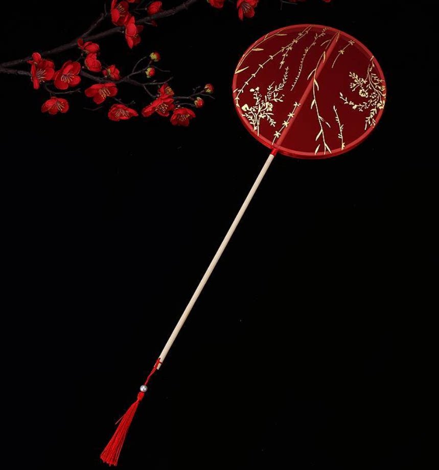 HANFU 휴대용 개체 원래 고대 스타일 둥근 팬 수제 긴 손잡이 둥근 팬 고대 스타일 궁전 술 궁전 팬 깨진 구름 팬 HANFU