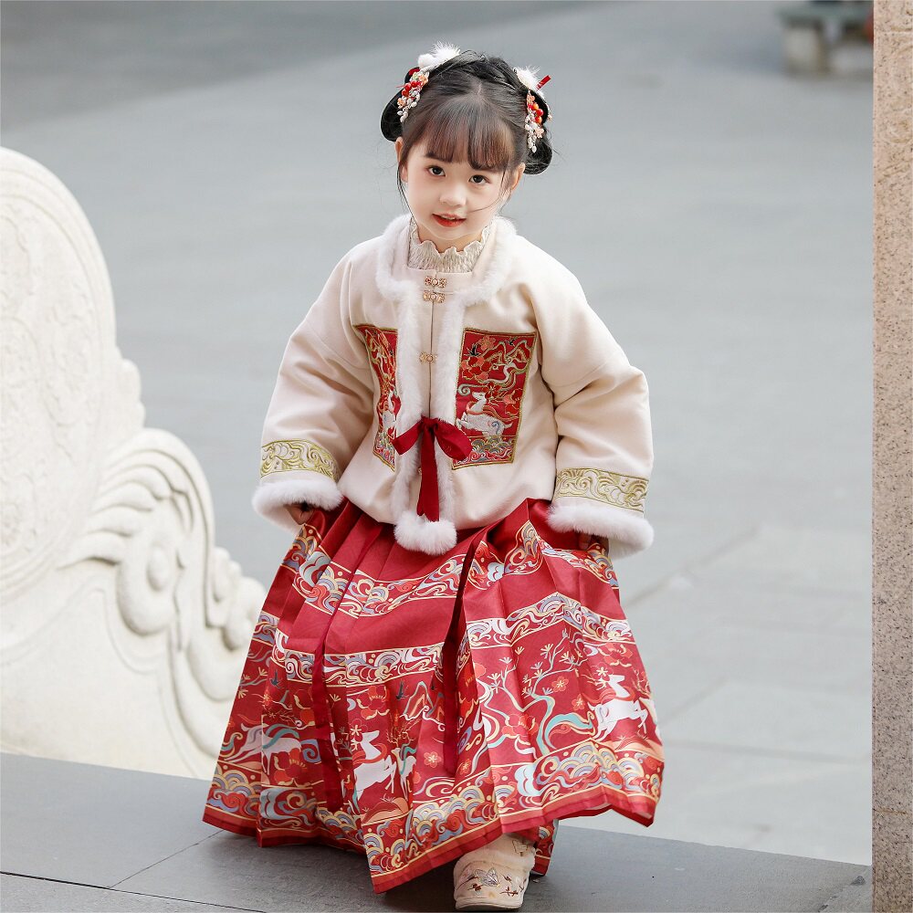 汉服女童冬装小女孩中国风明制套装宝宝加厚新年装儿童过年拜年服