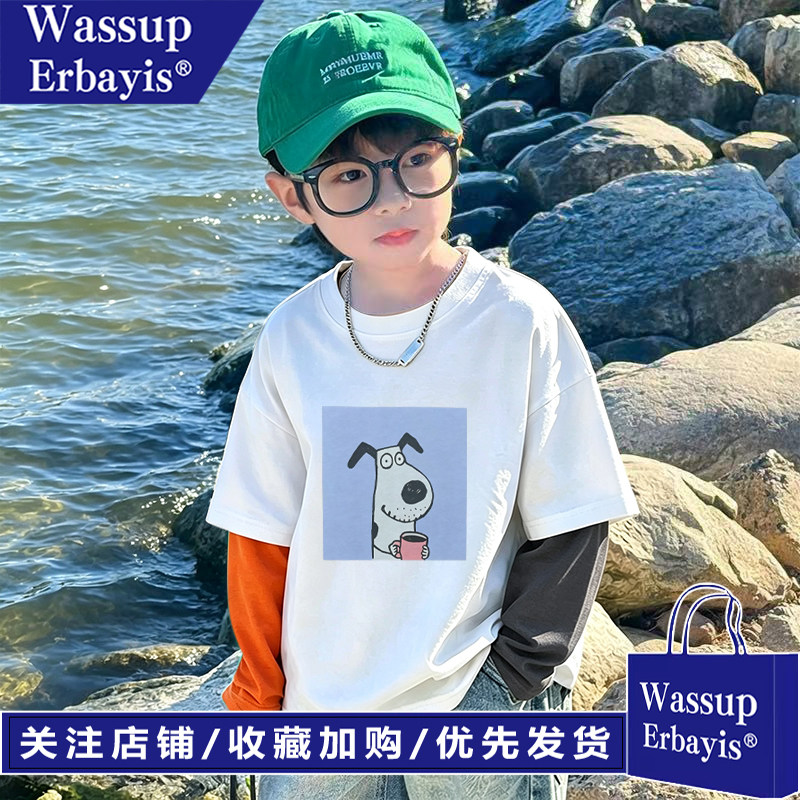 WASSUP联名男童纯棉长袖假两件