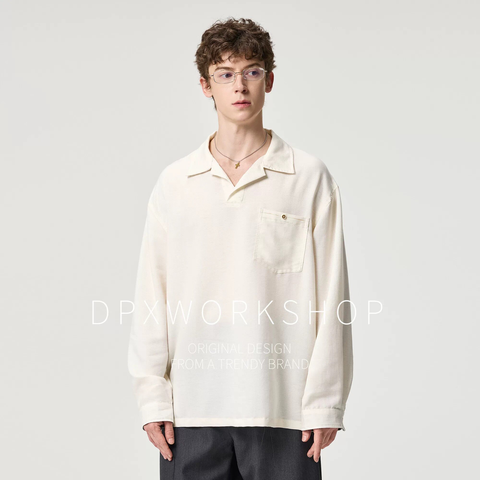 DPX秋季亚麻混纺松弛感 polo 衫男款老钱风宽松休闲长袖t恤打底衫