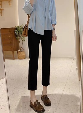 冰丝垂感烟管裤女春夏九分西装裤黑色小个子八分休闲宽松直筒裤薄