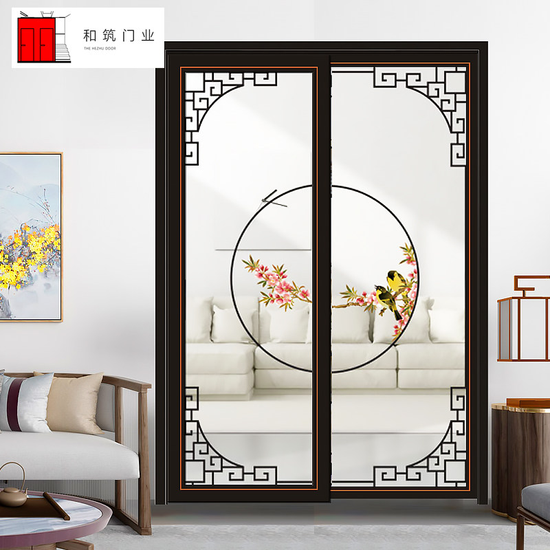 和筑门业定制新中式双推拉门钛镁铝合金阳台移门厨房玻璃隔断门
