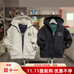 验货2025春季 男童外套儿童运动服女童连帽夹克灰色拉链 新款