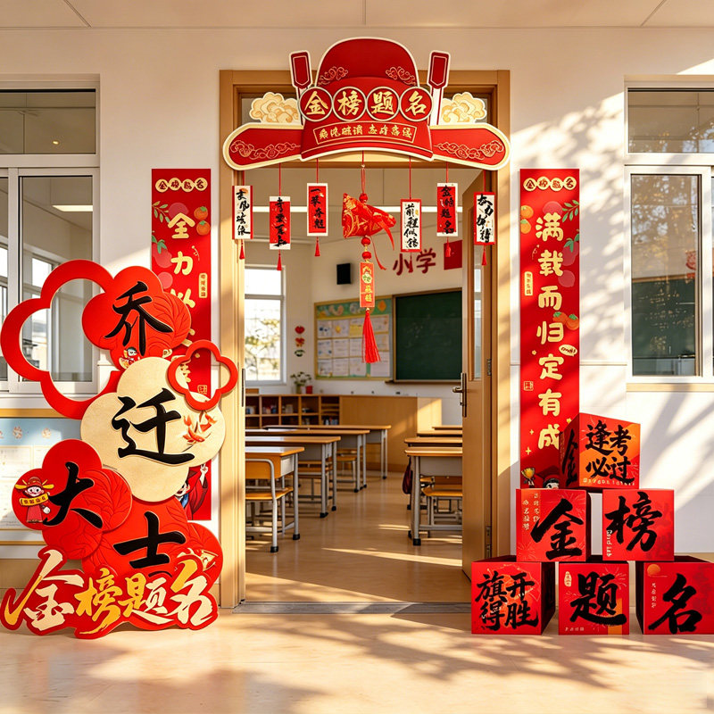初三高三教室班级搬楼升楼仪式感乔迁之喜kt板氛围中高考布置装饰