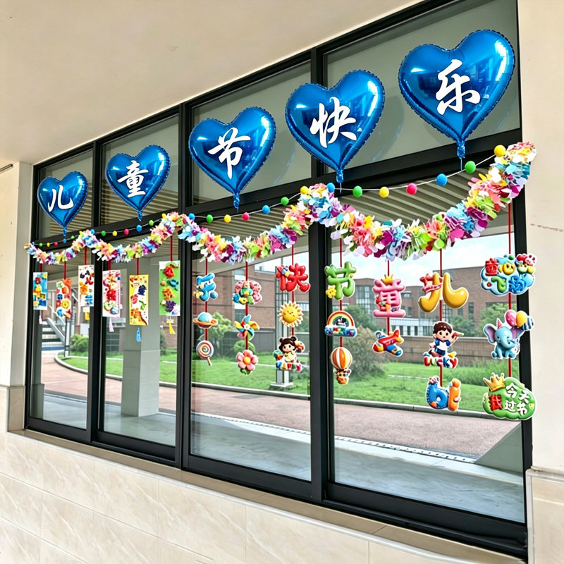 六一儿童节小学幼儿园教室窗户毛条吊卡场景布置装饰氛围感仪式感