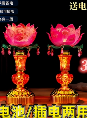 led家用旺财电子莲花灯佛供灯新款佛前观音电池插电蜡烛河灯一对