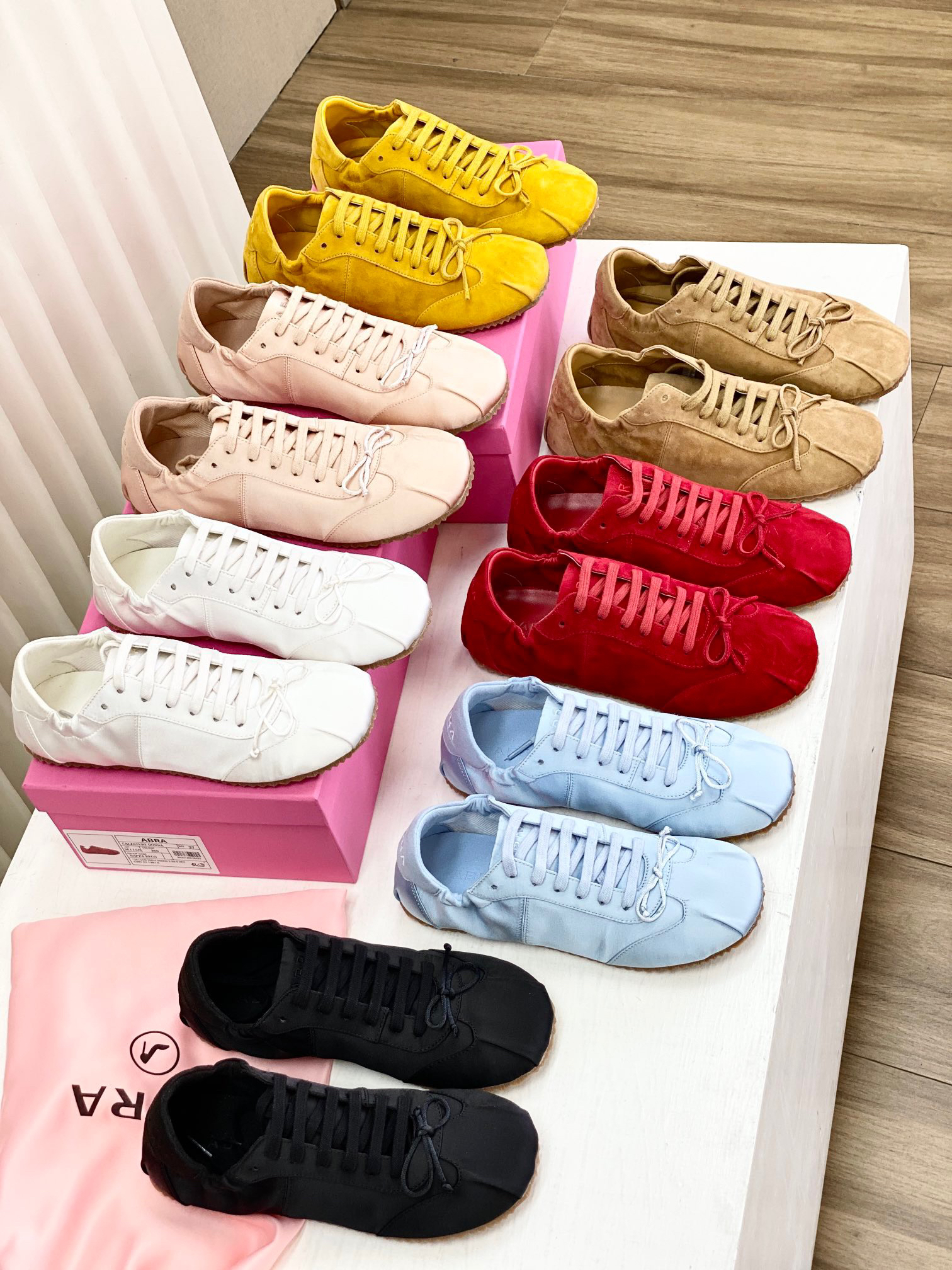 小众ABRA时尚平底蝴蝶结芭蕾舞鞋真皮缎面休闲德训鞋舒适百搭女鞋