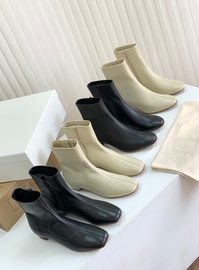 25新款by家经典柔软优雅短靴真皮舒适高跟弹力靴瘦瘦靴简约百搭女