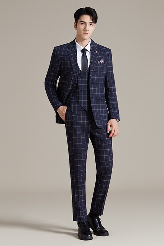 男士商务婚礼西装韩版修身格子西服三件套2520-P280,男装西服,星座1606-1