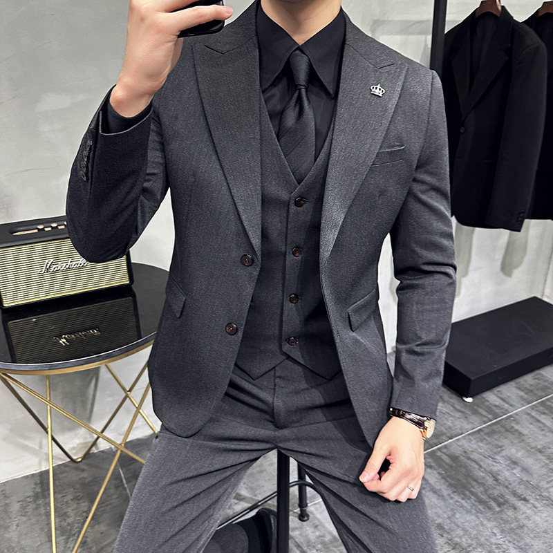 两粒扣戗驳领西服韩版修身商务西装三件套8802A-P235,男装西服,星座1606-1