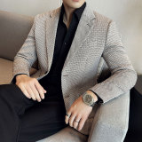 小香风仿麻色织韩版修身西服千鸟格时尚休闲西装外套DX10-P148，男装西服，星座1606-1