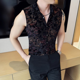 风无袖提花植绒衬衫夏季薄款网纱衬衣背心男CS034-P58，男装背心/马甲，星座1606-1