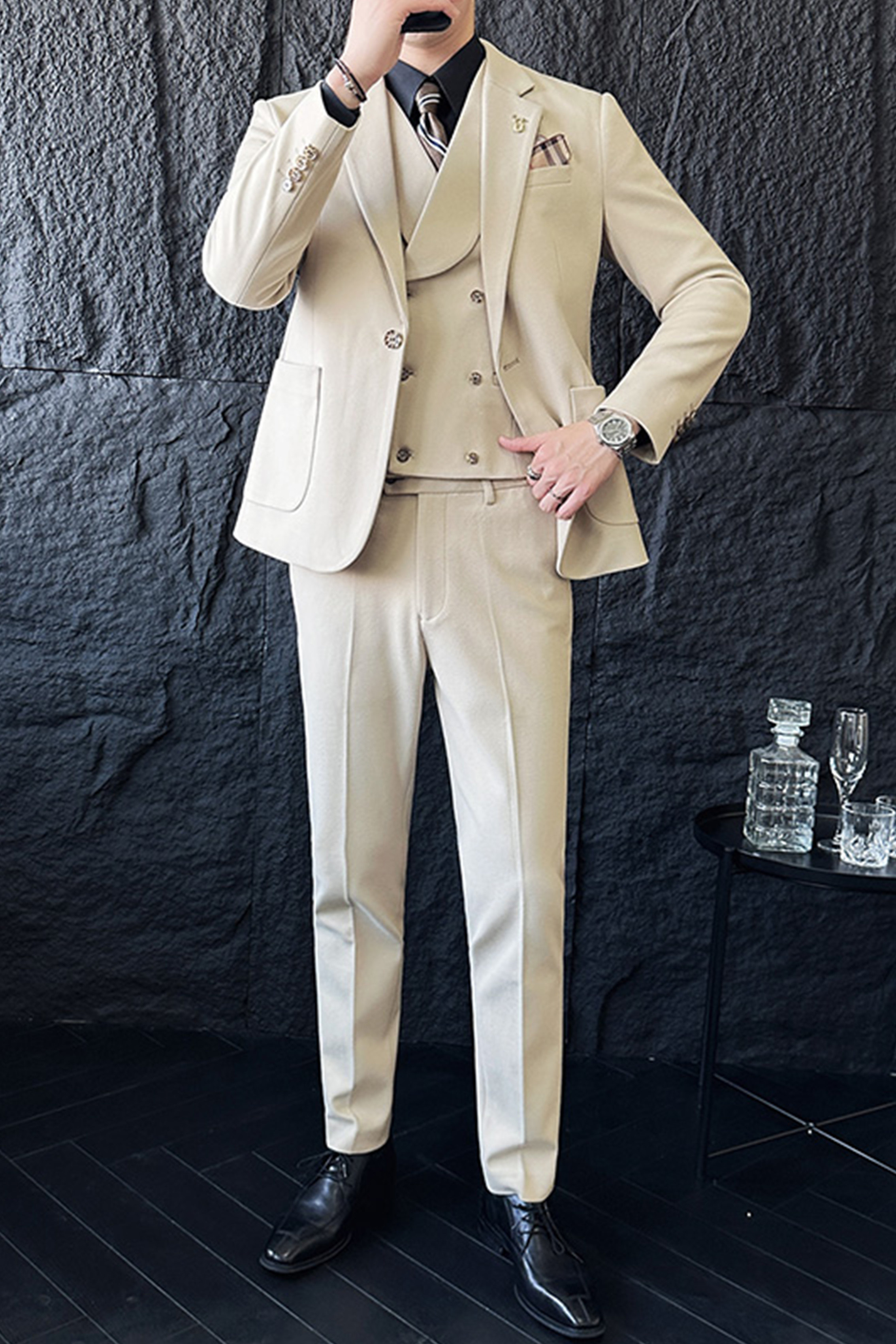 韩版修身商务西服毛呢西装三件套1824-P235,男装西服,星座1606-1