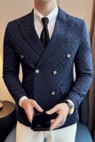 春装新款时尚潮流隐形格子双排扣西装DX2304-P155，男装西服，星座1606-1