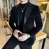 雪尼尔拼皮时尚潮流西服撞色拼接西装外套DX2419-P148，男装西服，星座1606-1