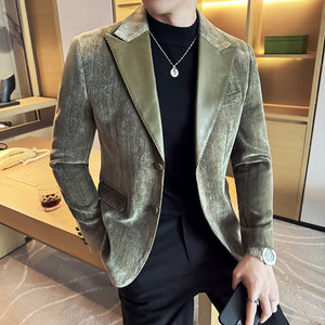 雪尼尔拼皮时尚潮流西服撞色拼接西装外套DX2419-P148图片