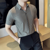 夏季薄款男士PLO衫冰丝无痕条纹上衣PL02-P65，男装Polo衫，星座1606-1