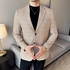 韩版修身西服时尚休闲格子西装外套DX49-P148图片 韩版修身西服时尚休闲格子西装外套DX49-P148图片