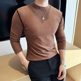DS044-P48条纹半高领T恤修身立体男士长袖打底衫，男装T恤，星座1606-1