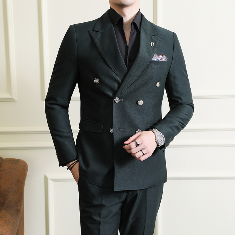 双排扣西服套装韩版修身商务休闲西装两件套1832-P230，男装西服，星座1606-1