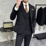 一粒扣西服套装韩版修身商务休闲西装三件套8801-P235，男装西服套装，星座1606-1