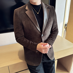 莱赛尔拼皮男士韩版修身西服时尚休闲西装外套DX57-P148图片