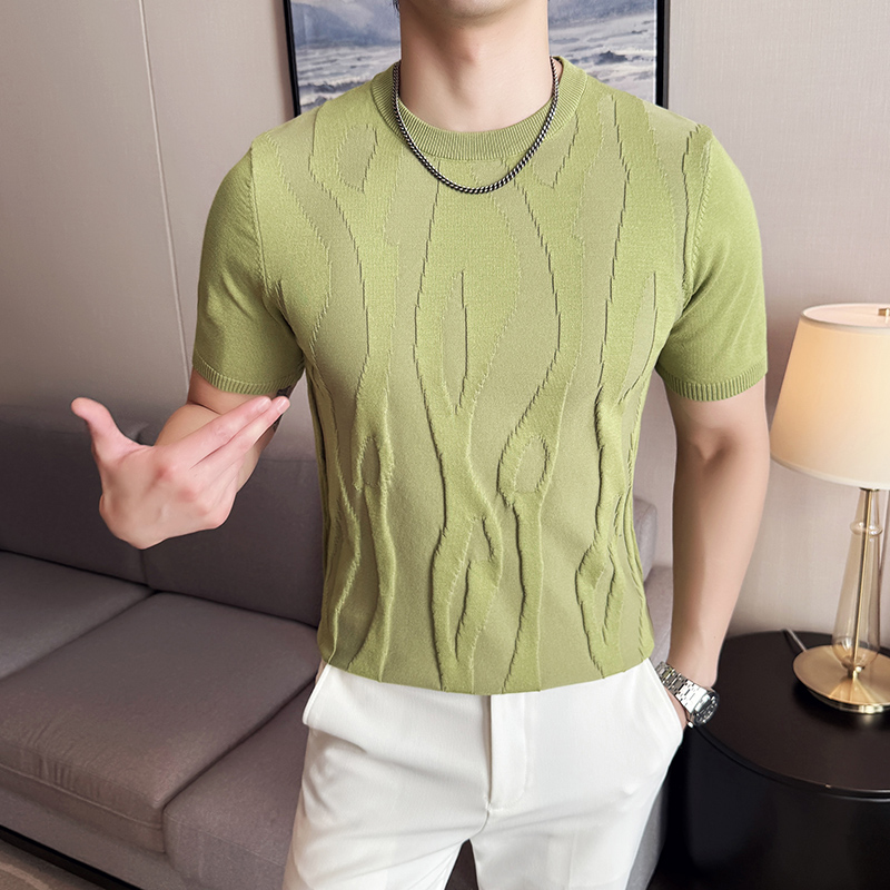 MY002-P48针织提花男士短袖T恤春夏新款时尚百搭打底衫，男装T恤，星座1606-1