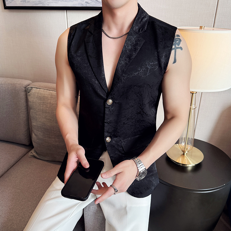 夏季冰丝无袖西装背心无里衬提花休闲西装DXZ007-P83，男装背心/马甲，星座1606-1