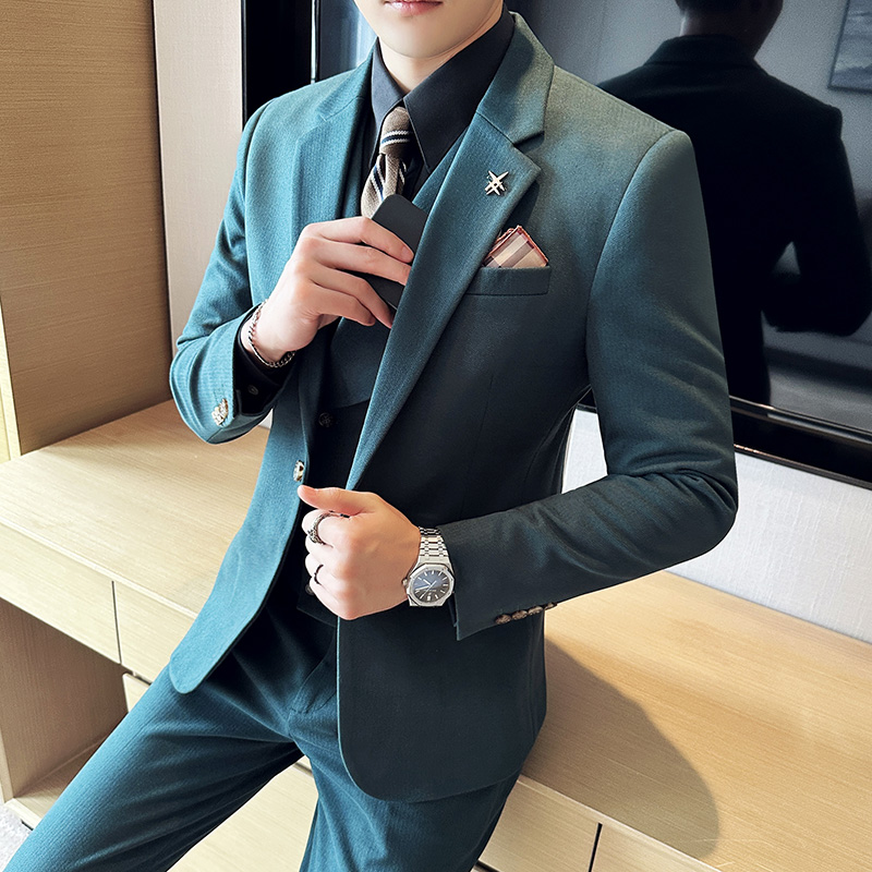 人字纹毛呢西服韩版修身商务西装三件套1852-P280，男装西服，星座1606-1