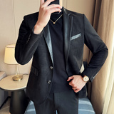 麂皮绒拼皮西服韩版帅气时尚西装DX03-P148，男装西服，星座1606-1