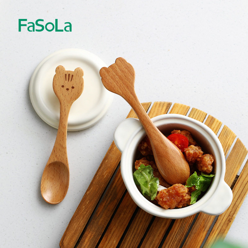 Fasola咖啡木勺子木质柄吃饭用调羹家用木头汤勺小号汤匙蜂蜜勺