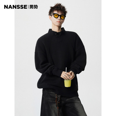 美式老钱风半高领亨利领毛衣秋冬