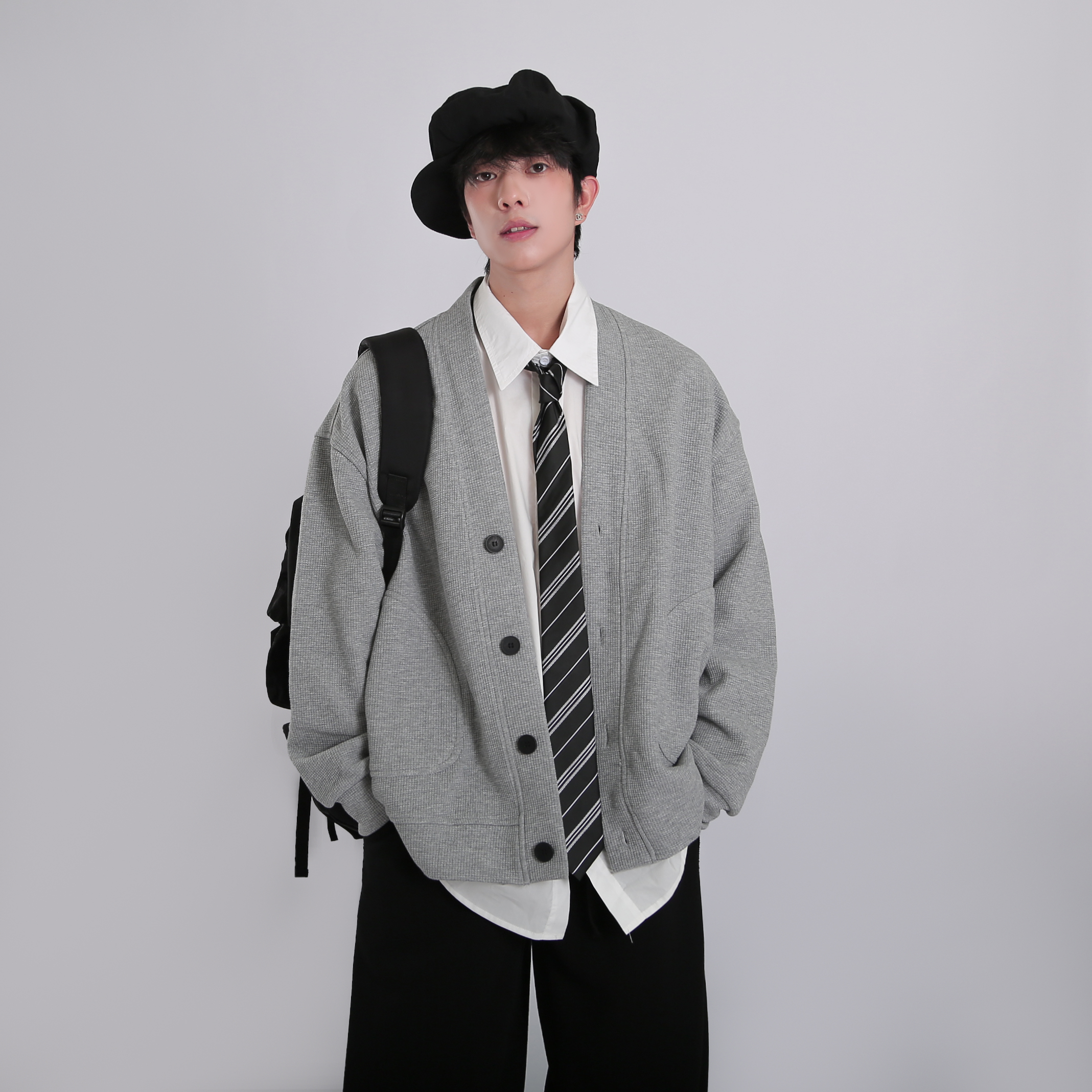 NANSSE日系V领开衫毛衣男士加厚