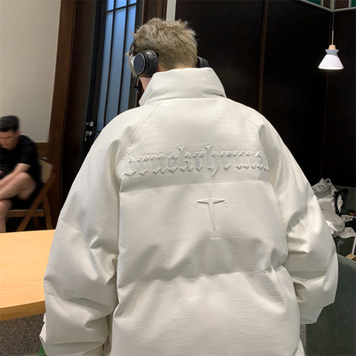 美式潮牌pu皮棉服男冬季立领