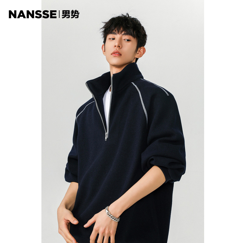 NANSSE半拉链卫衣男美式复古