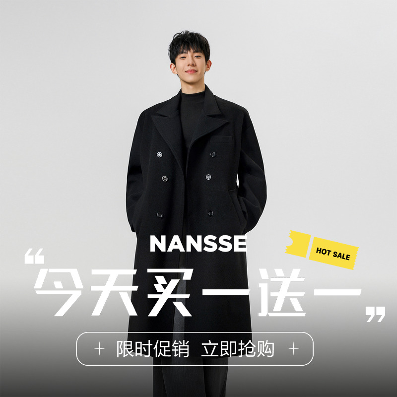 高级感双排扣毛呢大衣男生秋冬季