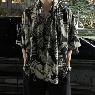 薄款 男宽松百搭夏季 衬衣港风潮牌雅痞帅气外套 衬衫 夏威夷碎花短袖