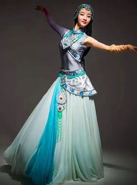 2025新款天浴藏族舞蹈演出服装女民族风成人大裙摆开场舞表演套装
