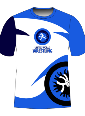 摔跤服装世界定制联合会橙色透气运动摔跤比赛短袖定制上衣