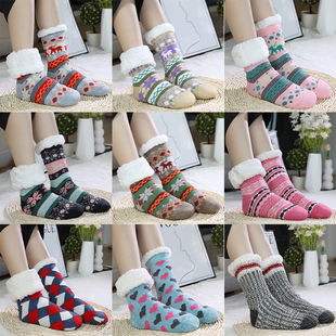 民族风女复古加厚冬季 袜套暖脚宝厚男成人居家袜子 羊羔绒地板袜鞋