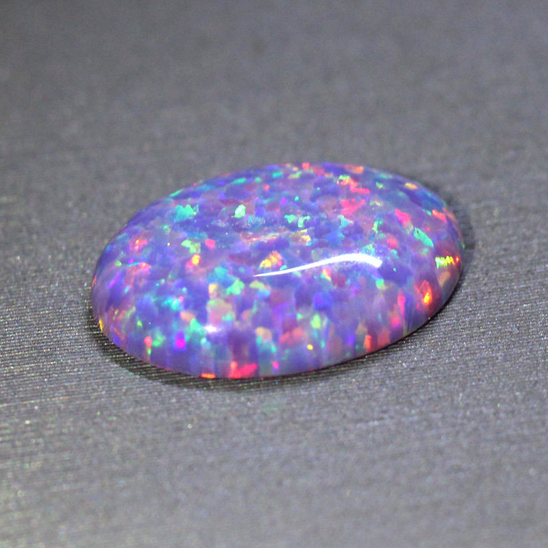 平底光面蓝紫色欧泊裸石椭圆形蛋形素面合成澳宝蛋白石未镶嵌女款