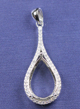 水滴形10X14宝石底座吊坠托项链空托单坠子镶嵌女长款流苏925纯银