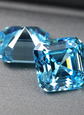 正方形阿斯切海蓝宝裸石戒面戒指项链托帕石浅蓝色宝石旺夫石镶嵌