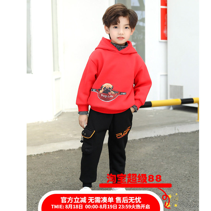 波波龙童装男童工装裤加绒加厚裤子儿童一体潮裤中小童